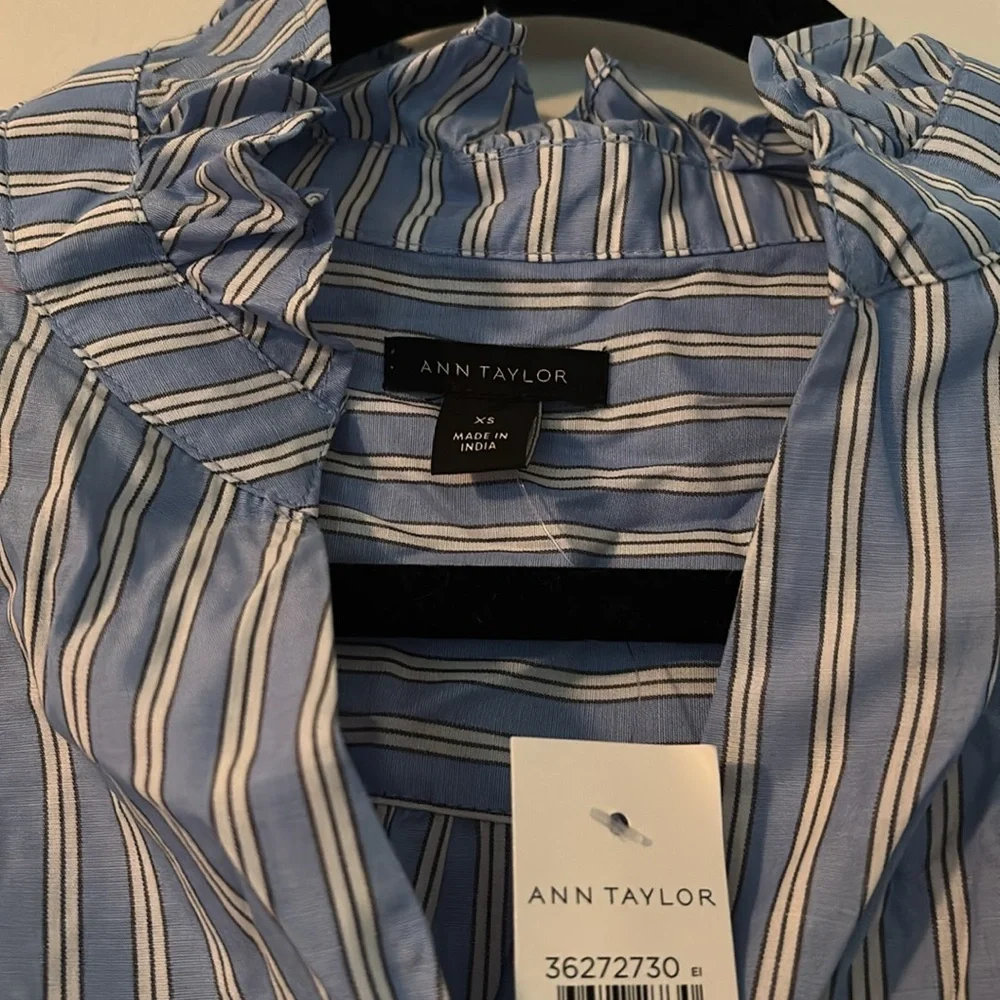Ann Taylor Striped Ruffle Blouse - Picture 2 of 3